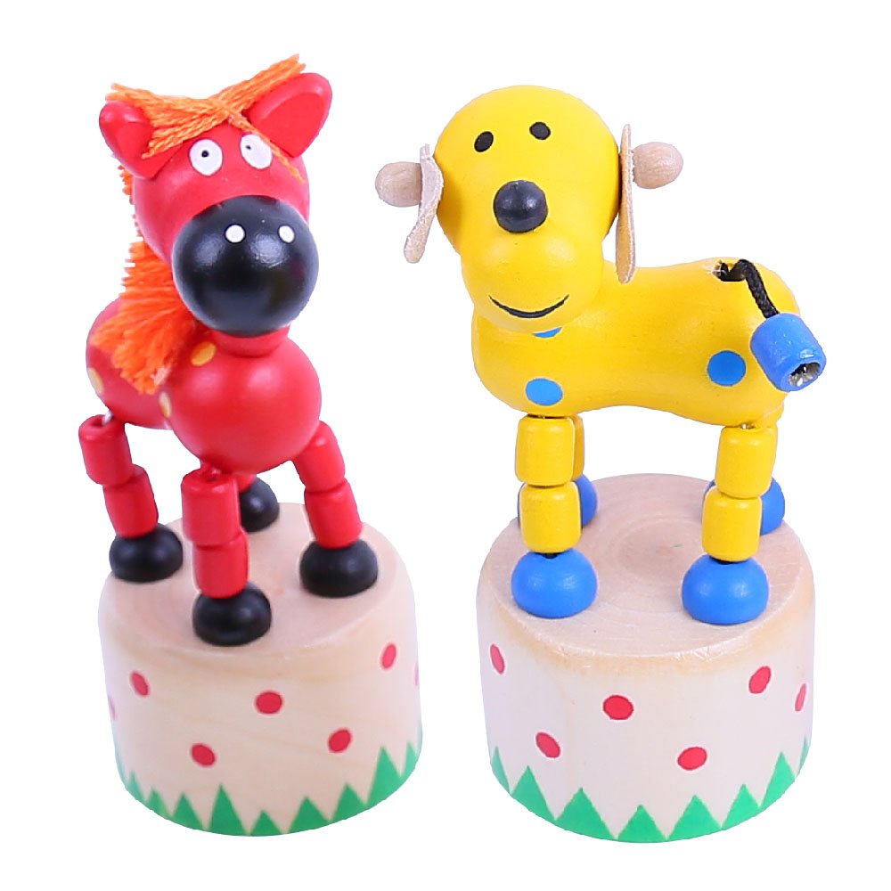 Bigjigs Toys Farm Animal Pushup (Pack of 2 - Horse and Dog)