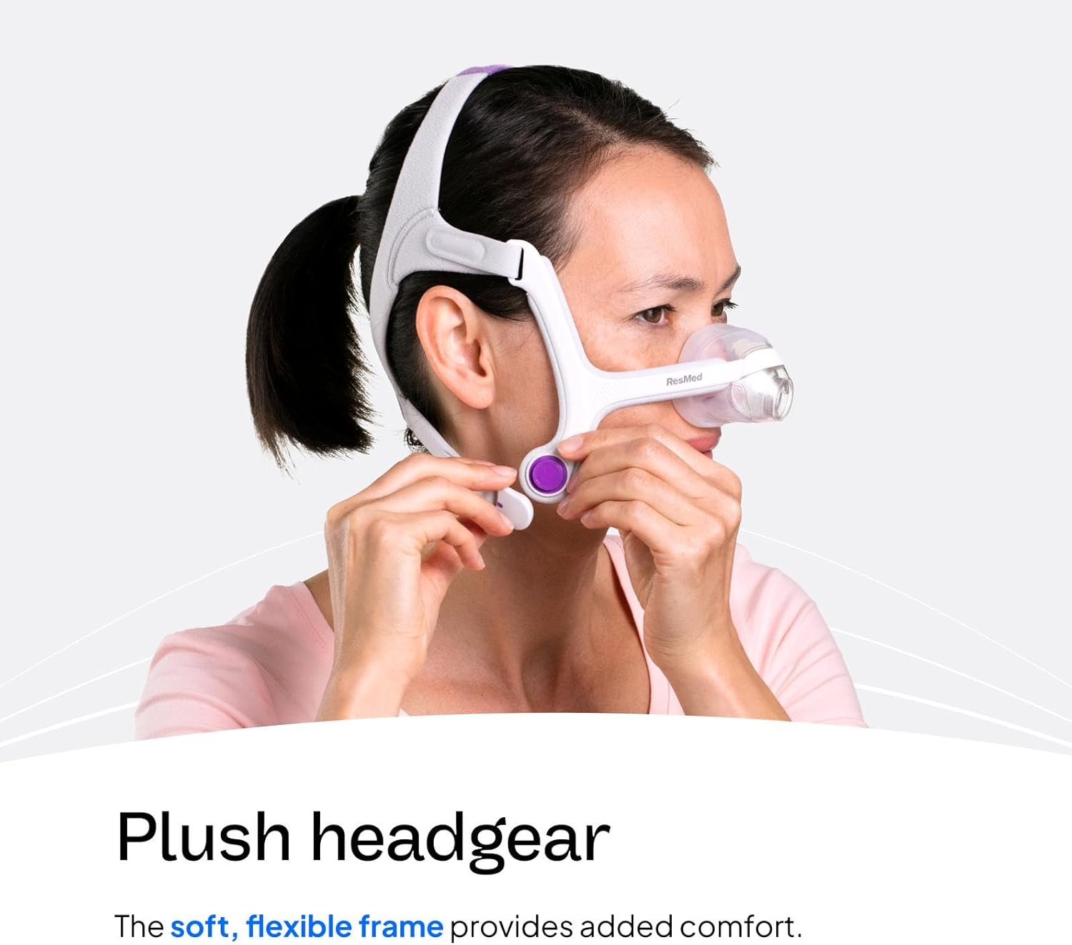 Woman wearing ResMed AirFit/AirTouch N20 CPAP mask