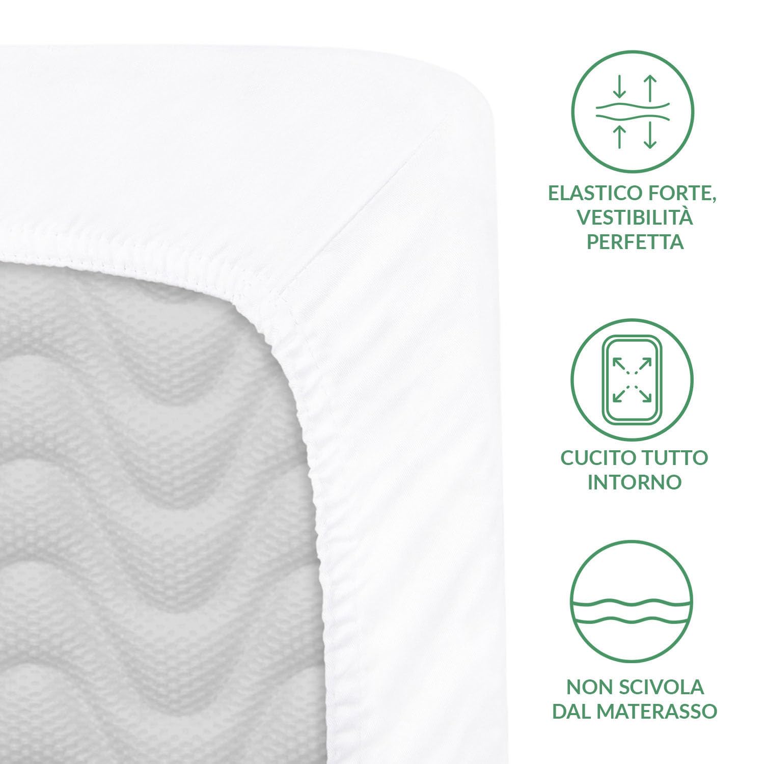 Lenzuolo con Angoli - 90 x 200 cm - Lenzuolo Elasticizzato in Raso di Cotone - Liscio - Lucido - per Materassi fino a 20 cm - Bianco