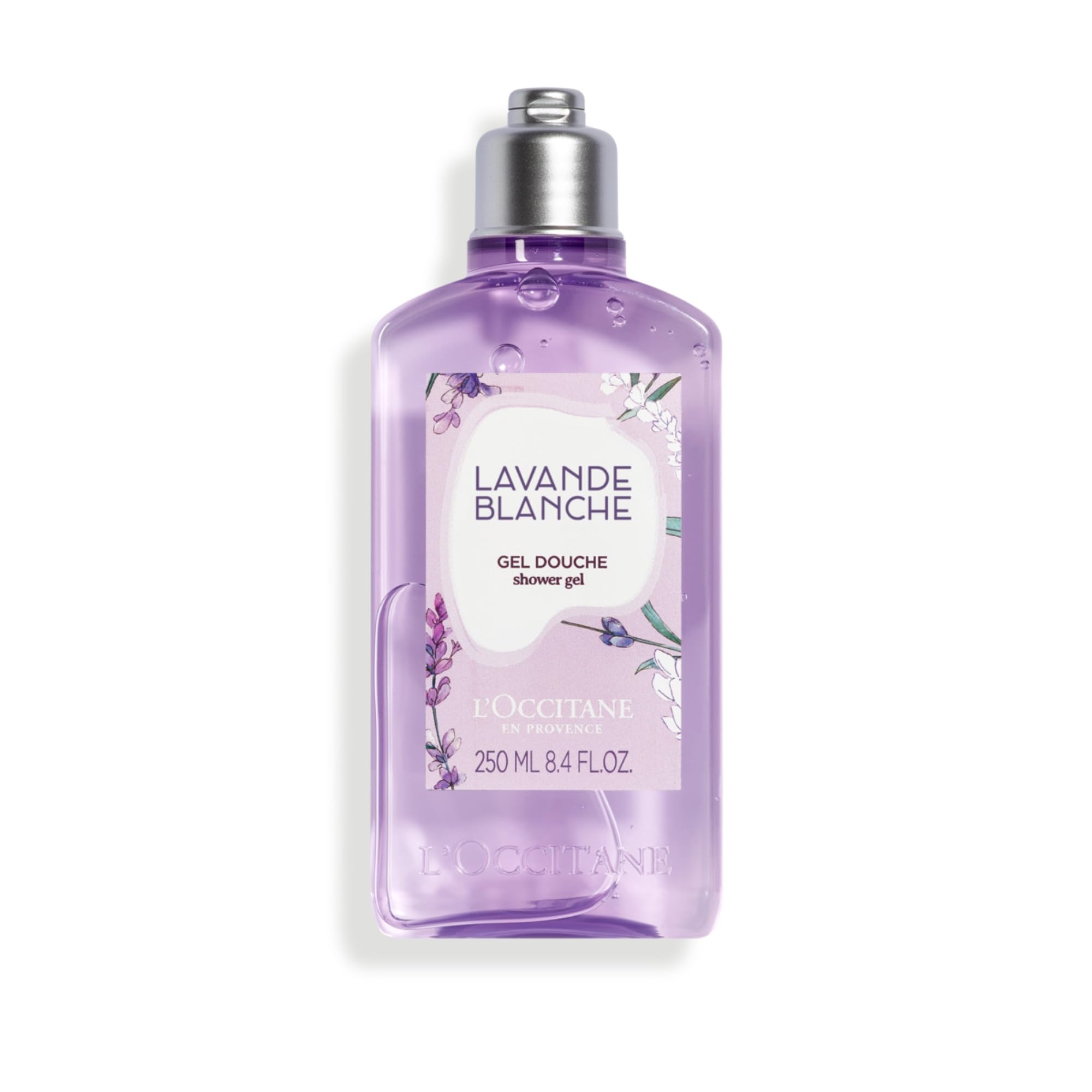 L'OccitaneWhite Lavender Shower Gel 250ml | Enriched with White & Blue Lavender Essential Oil | Vegan & 99% Readily Biodegradable | Luxury Body Cleanser for All Skin Types