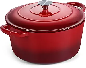 Onader 5QT Enameled Cast Iron Dutch Oven, Round Dutch Oven Pot with Lid for Sourdough Bread Baking - Red