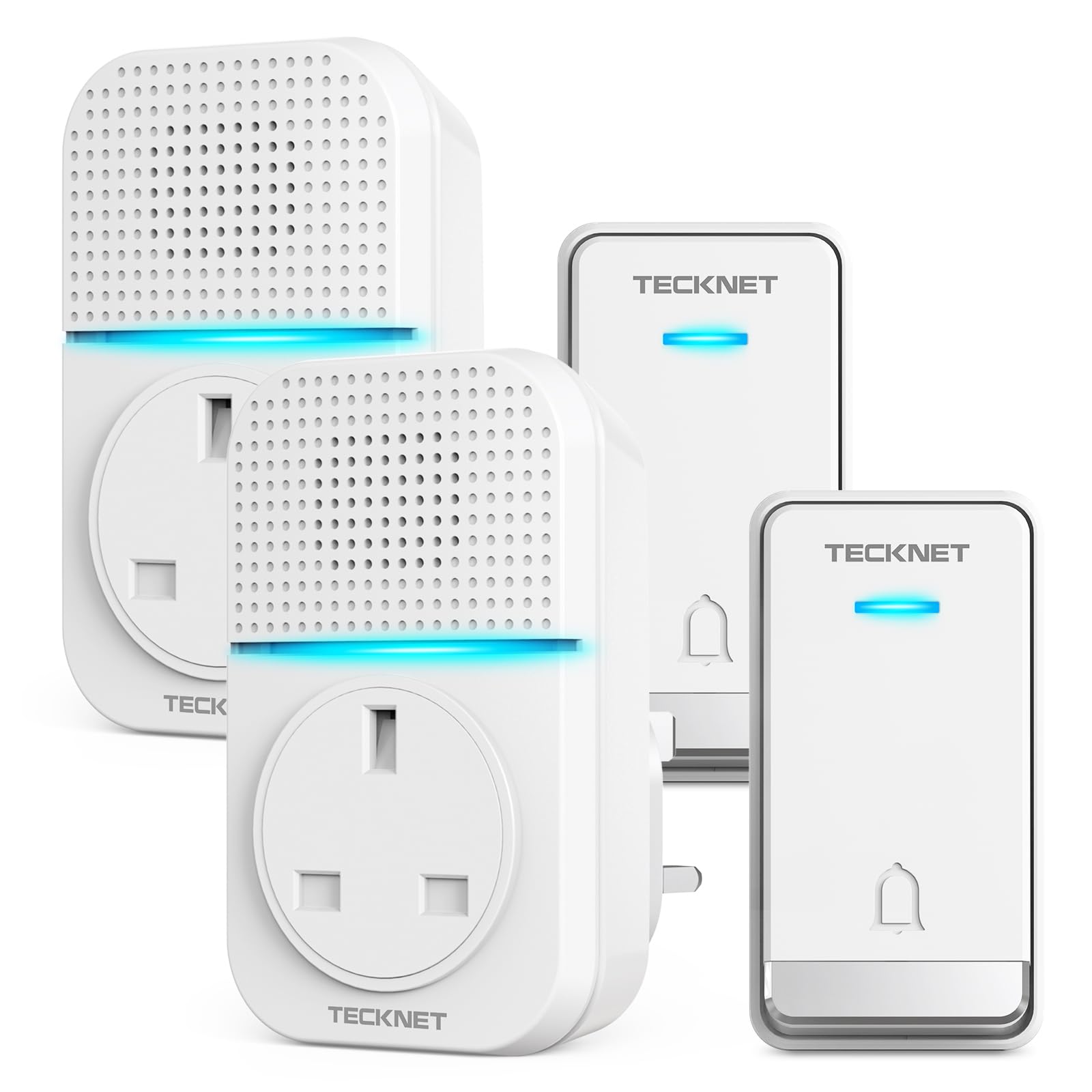 TECKNET Wireless Doorbell, Self-Powered No Battery Required Cordless Door Bell, Plug in Waterproof IP65 Door Chime Kit 1312ft Long Range, 60 Chimes 5-Level Volume LED Flash for Home Office Garden