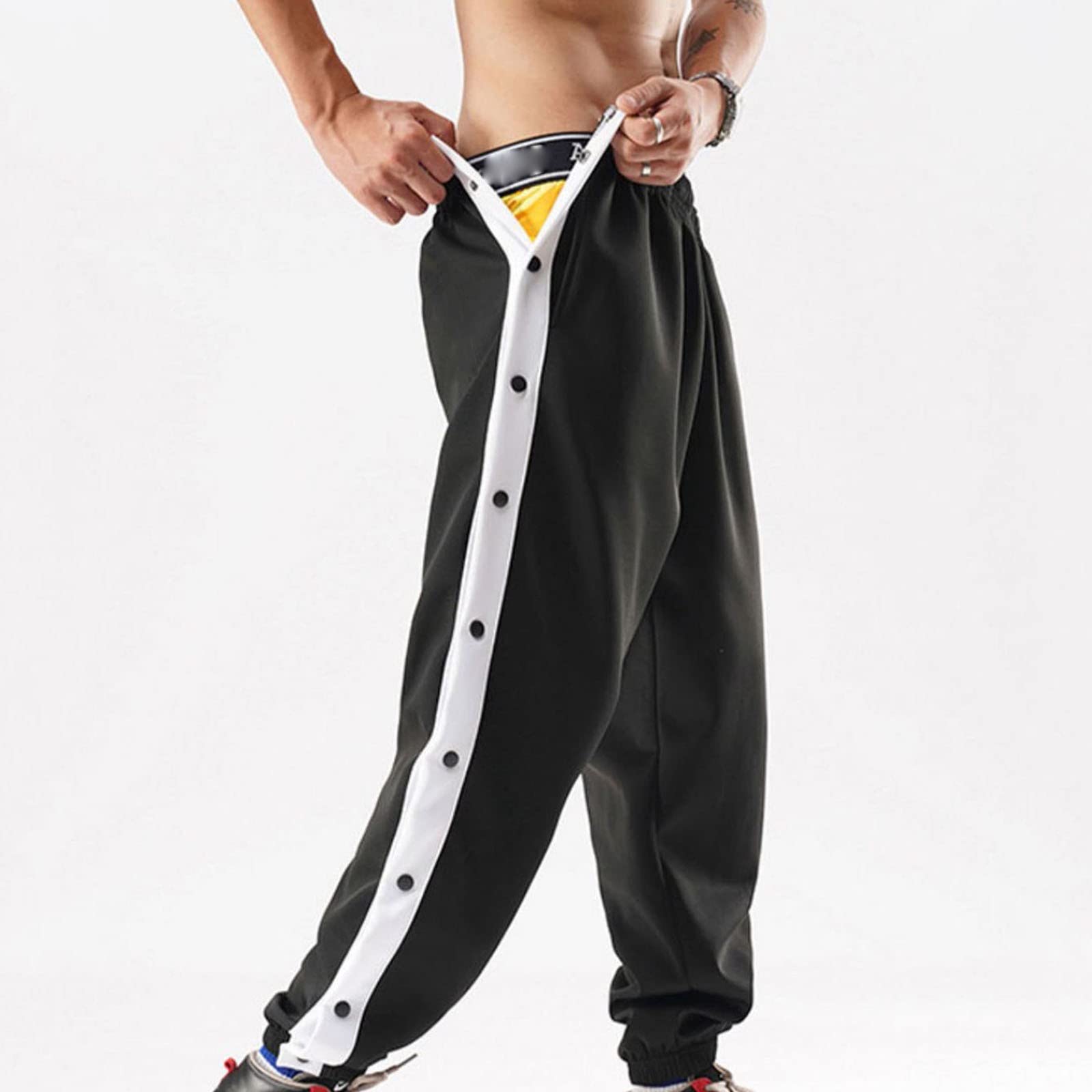 pvucpot Pantaloni Tuta Uomo Larghi con Bottoni Laterali Cotone Leggero Pantaloni Sportivi Elasticizzati con Tasche Pantaloni Running Slim Fit Pantaloni Palestra Apertura Laterali