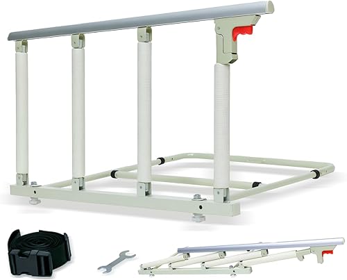 Riel de cama plegable de 30   Rieles de cama de seguridad para adultos mayores (TwinKing, sin herramientas) Soporta 300 libras  Correa