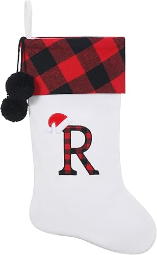Miniatura 36 de Calcetines de Navidad bordados con monograma inicial de 20 pulgadas, decoración de Navidad, calcetines personalizados, decoración de temporada Negro