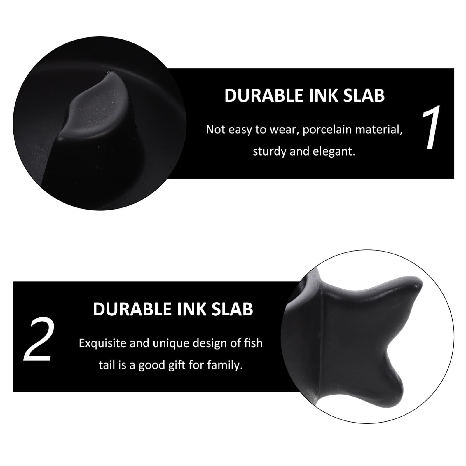 ABOOFAN Piatto Manico a Forma di Coda di Pesce per Inchiostro in Ceramica Nero Coperchio, Design Multifunzionale ed Elegante per Calligrafia e Pittura Tradizionale