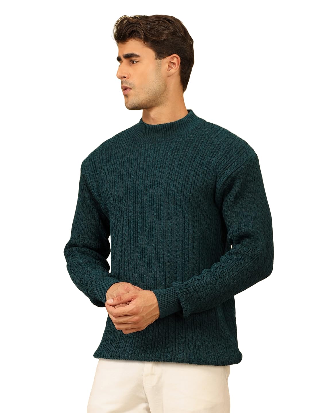 kvetoo Men's High Neck Cable Knit Sweater | Winter Pullover | Warm Wool Blend | Casual Full Sleeve Sweater for Men | Stylish Ribbed Neck Slim Fit Winterwear-picture-30