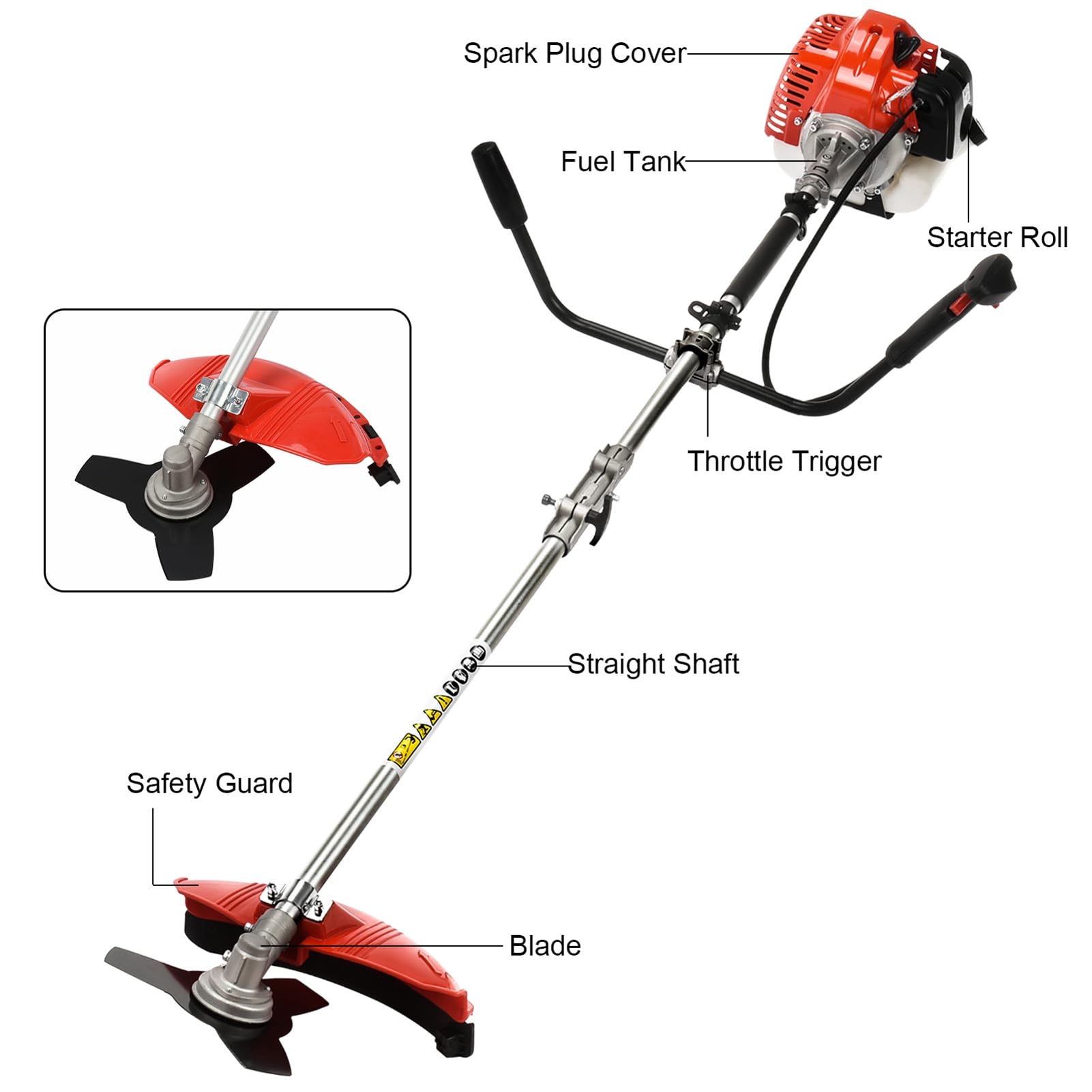Débroussailleuse Thermique 52 Cm³ Moteur 2 Temps, 2 en 1 Coupe Bordure Thermique, Taille-Bordures à Dos Puissant avec Tête De Coupe Et Lame 3 Dents pour Jardin, Parc, Ferme Debrouissalleuses Rouge