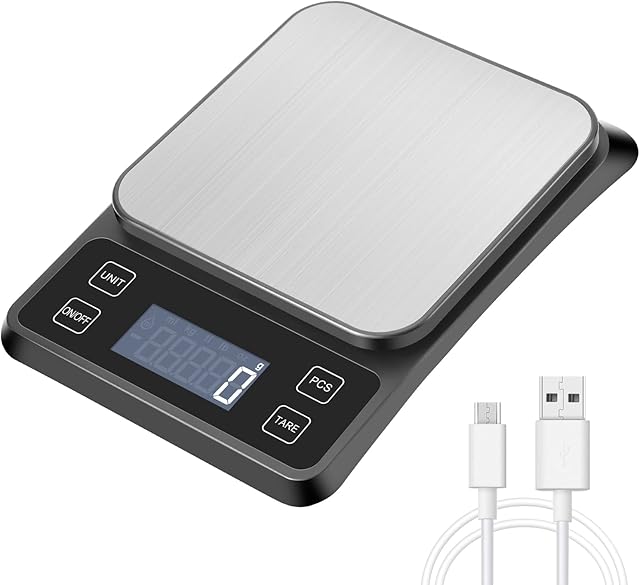 MOSUO Digital Kitchen Scale with USB Rechargeable, Food Scale 10kg /1g Stainless Steel Electronic Cooking Scale, Weighing Scales with Back-Lit, Tare Function, Batteries Included,for Baking