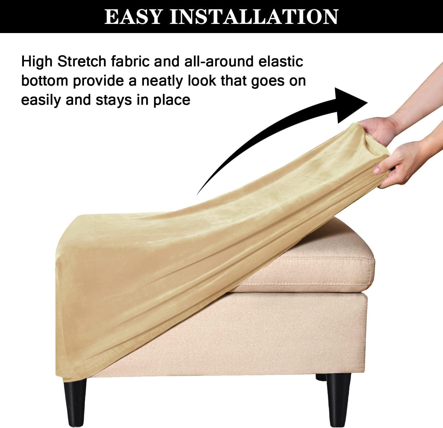 Rectangular Ottoman Stretch Cover Non-Slip Footstool Seat Protector with Elastic Bottom for Easy Fit Furniture Slipcover for Home Decor Stylish and