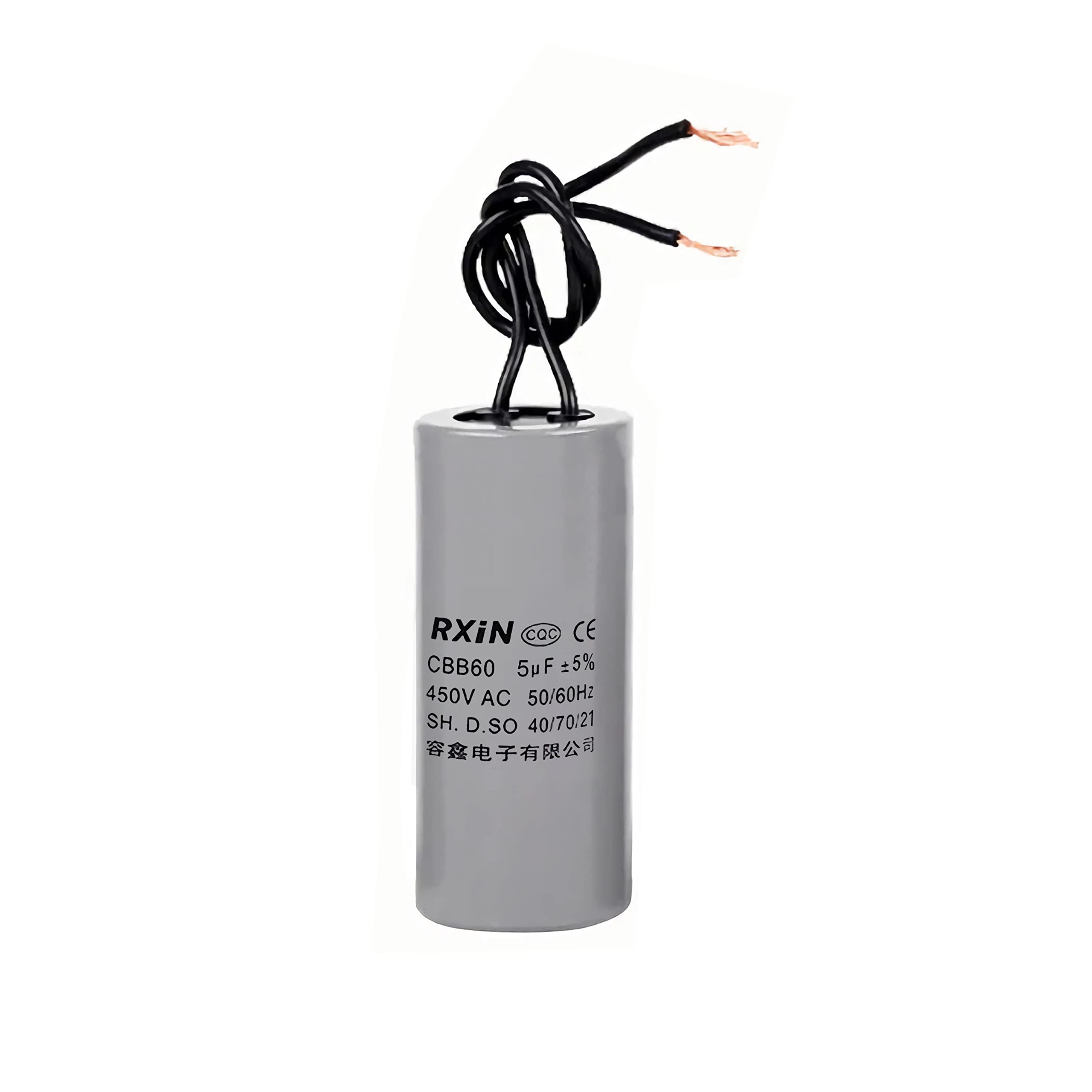 CBB60 Run Capacitor 5uF 450V AC 2 Wires 50/60Hz Cylinder 34mmx50mm (DXL) for Washing Machine Air Compressor Water Pump Motor Refrigerators