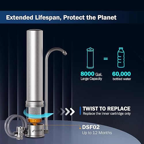Miniatura 6 de Frizzlife Sistema de filtro de agua para encimera SS99, filtración de agua de grifo de acero inoxidable para 8000 galones, elementos certificados