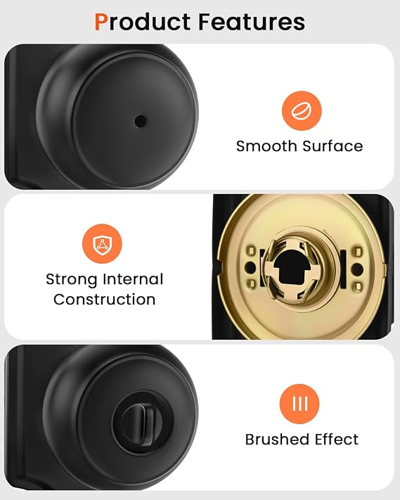 Haidms Matte Black Door Knobs Interior, Bedroom Door knobs & Bathroom, Black Interior Door Knobs 4 Pack