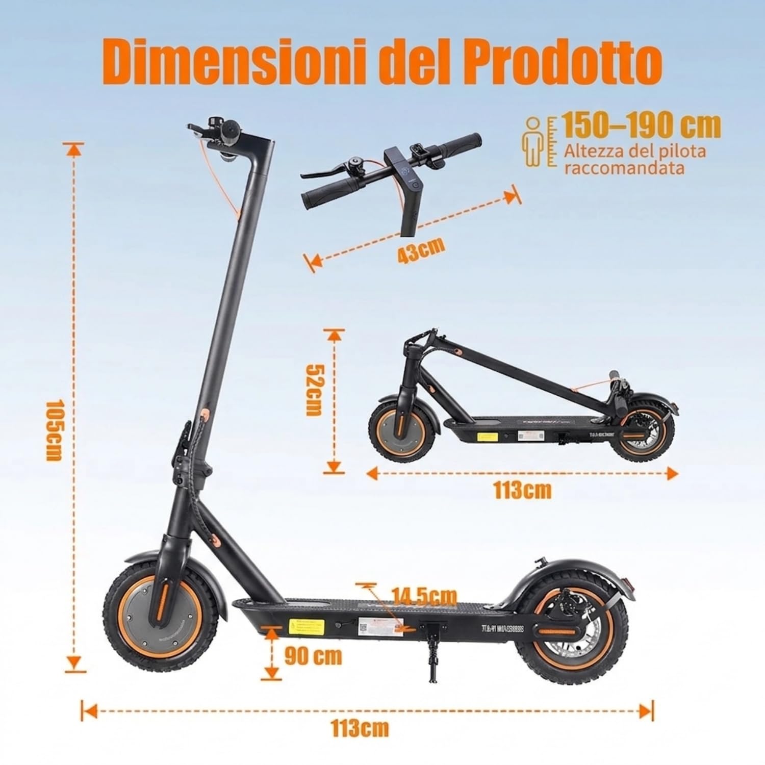 V1MAX Monopattino Elettrico Pieghevole, 36V 10.4Ah, 25-30Km di Autonomia | Due Velocità, Display a LED, Controllo Tramite App, Pneumatici 10", Ricarica Rapida, Doppia Sospensione&Freno a Disco