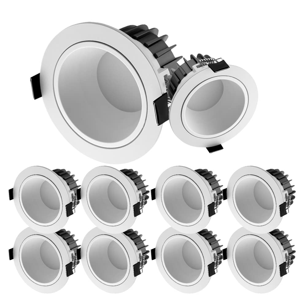 YNBSHGAA 10 Pcs Waterproof Recessed Downlight,Baffle Trim 3000K-6000K Selectable Round Aluminum LED Can Lighting for Shower Room Kitchen Waterproof Recessed Light,20w-4000K
