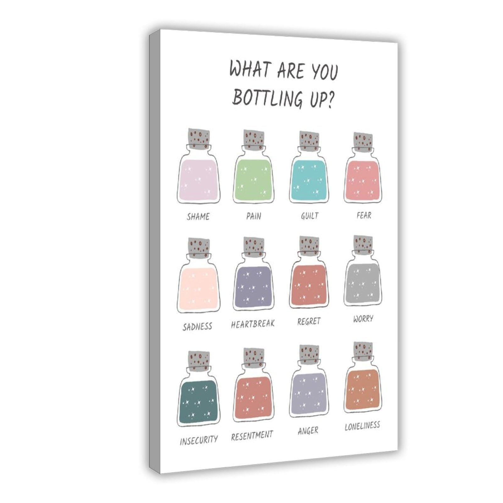 GJtyRFH What Are You Bottling Up Emotional Awareness Mental Health Wall Art Canvas Art Wall Decor Posters Home Bar Restaurant Garage Cafe Logo Gift 24" L X 36" W