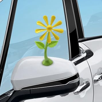 Sunflower Car Roof Decoration, 3D Rotating Sunflower Car Ornament, Wind Power Rotating Auto Exterior Sticker, DIY Cute Vehicle Decor for Hood Bumper Rearview Mirror Yellow