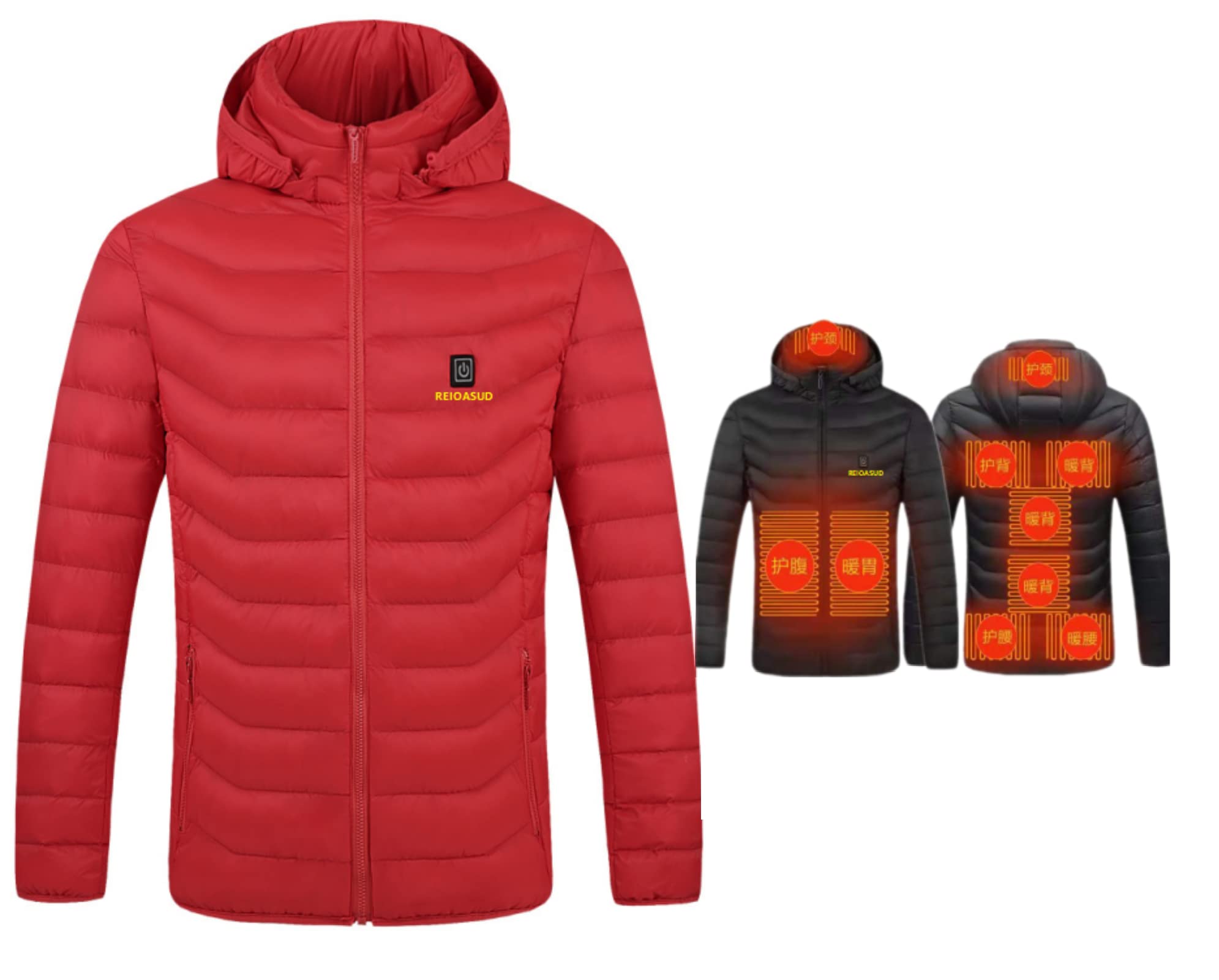Heated Hoodie for Men and Women,Heated Jacket with 3 Heating Levels, 9 Heating Zones Heated Down Hooded Coat