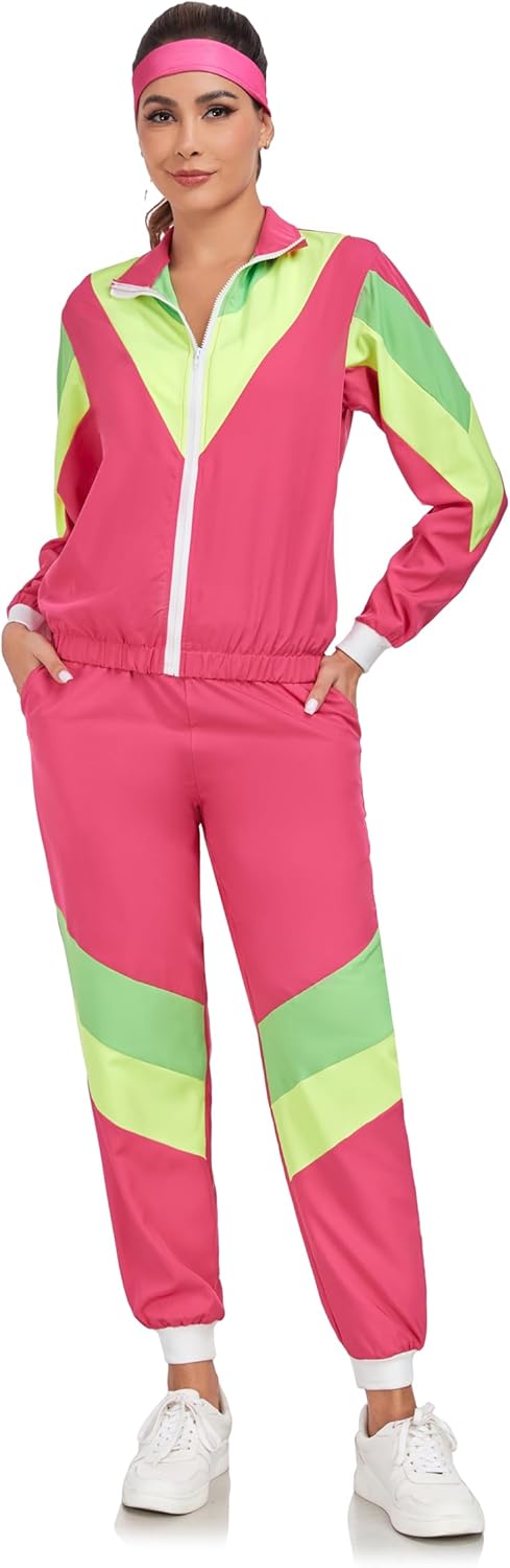 Cuteshower Women 80s Tracksuit Costume for Retro Hip Hop Windbreaker Costumes for Halloween - Image 2