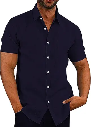 COOFANDY Men's Casual Linen Button Down Shirt Short Sleeve Beach Shirt