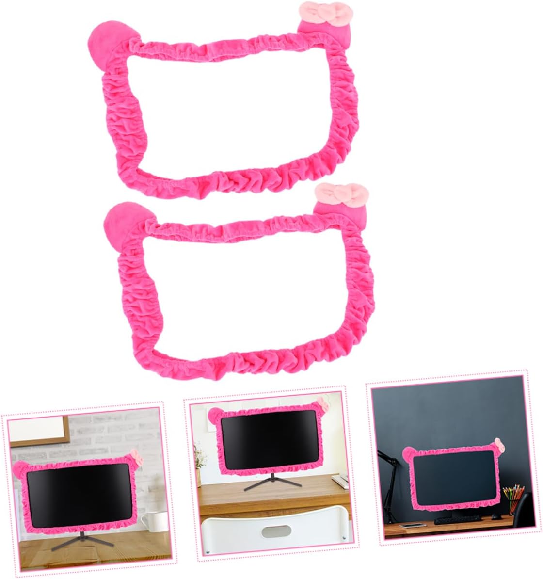 UKCOCO 2pcs Cartoon Monitor Dust Cover Elastic Protective Sleeve for Pc Screens Adorable Cat Ear Design Prevents Dust and Dirt Rose Red