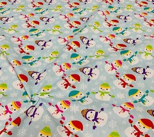 Simply Sew Crafty Multicoloured Snowmen 100% Polycotton Christmas Fabric - Xmas Snowmen Stars Trees Santa Hats Snowflakes Bears (Per Metre) - Sewing Quilting Dress Fabric - Simply Sew Crafty™… (Multicoloured Snowmen)