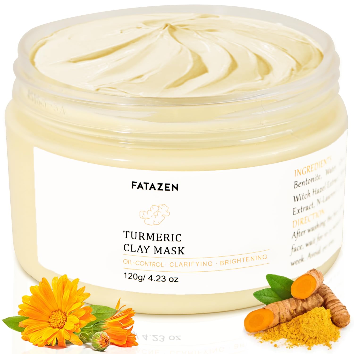 Turmeric Pore Clay Mask - Deep Cleansing Acnes Skincare Facial Mask, Oil Control & Instant Glow for Oily & Dull Skin, Blackhead Gentle Exfoliation with Aloe & Vitamin E, 120g/4.23oz