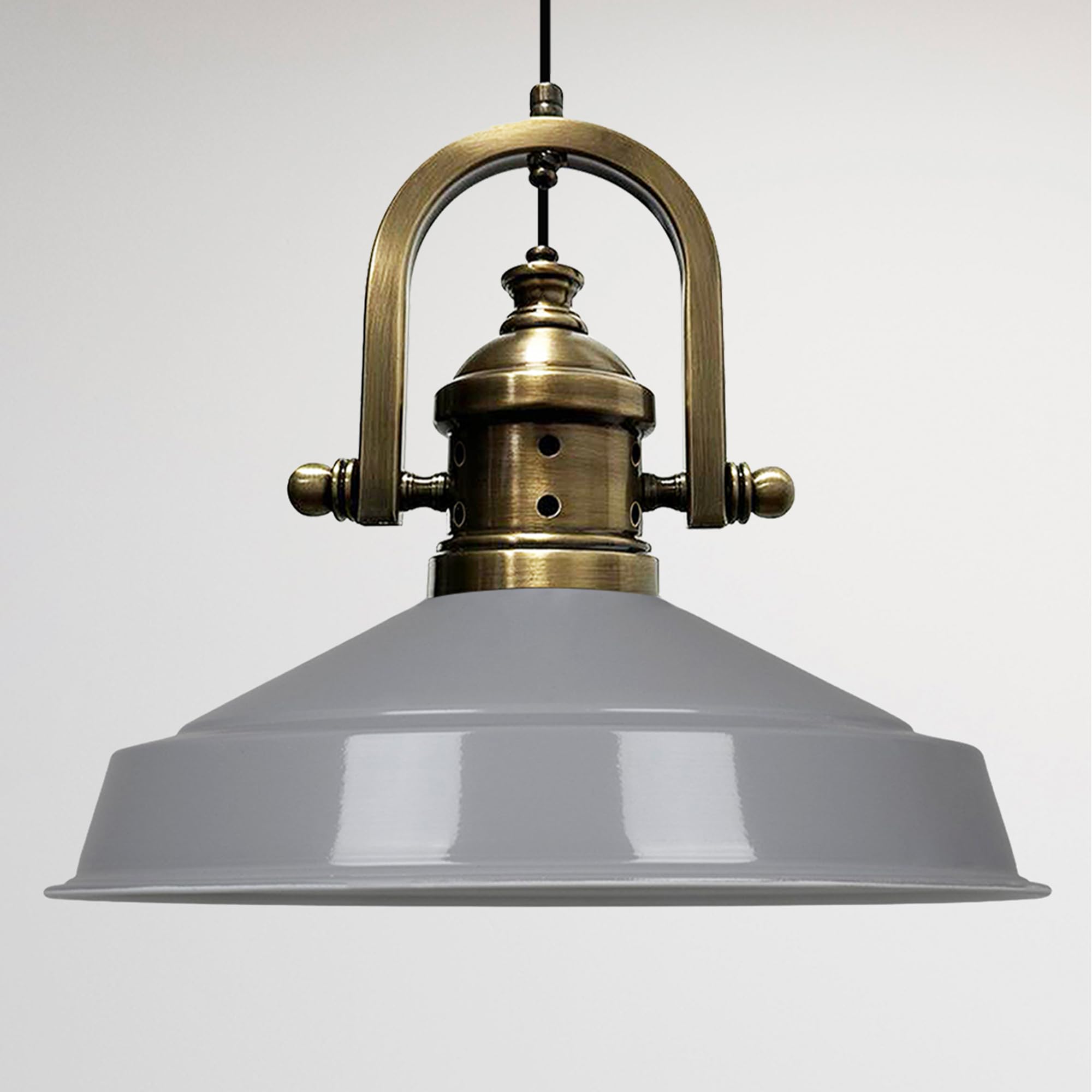 Bamyum Grey 1 Asletl-Finke Industrial Pendant Light, 40 Cm Shades, Modern Metal Kitchen Island Lights, E27 Pendant Lamp For Living Room & Dining Room, Grey Pendant Light