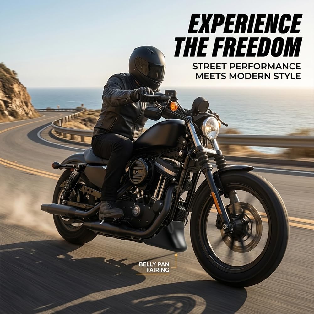 Motorcycle Accessories Belly Pan Spoiler Air Dam Chin Fairing Lower Cover Cowl Engine Cover Fairing Exhuast Guard for Sportster XL 1200 Iron 883 Bellypan (Matt Black)