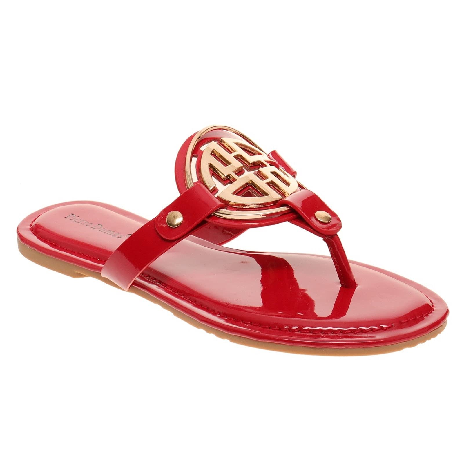 Women's Medallion Vegan Slide Thong Flip Flop Flat Sandal
