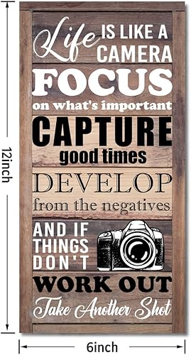 Miniatura 3 de Divertido letrero colgante con texto en inglés Life is Like a Camer, decoración inspiradora de madera, arte de pared de madera impresa, letrero