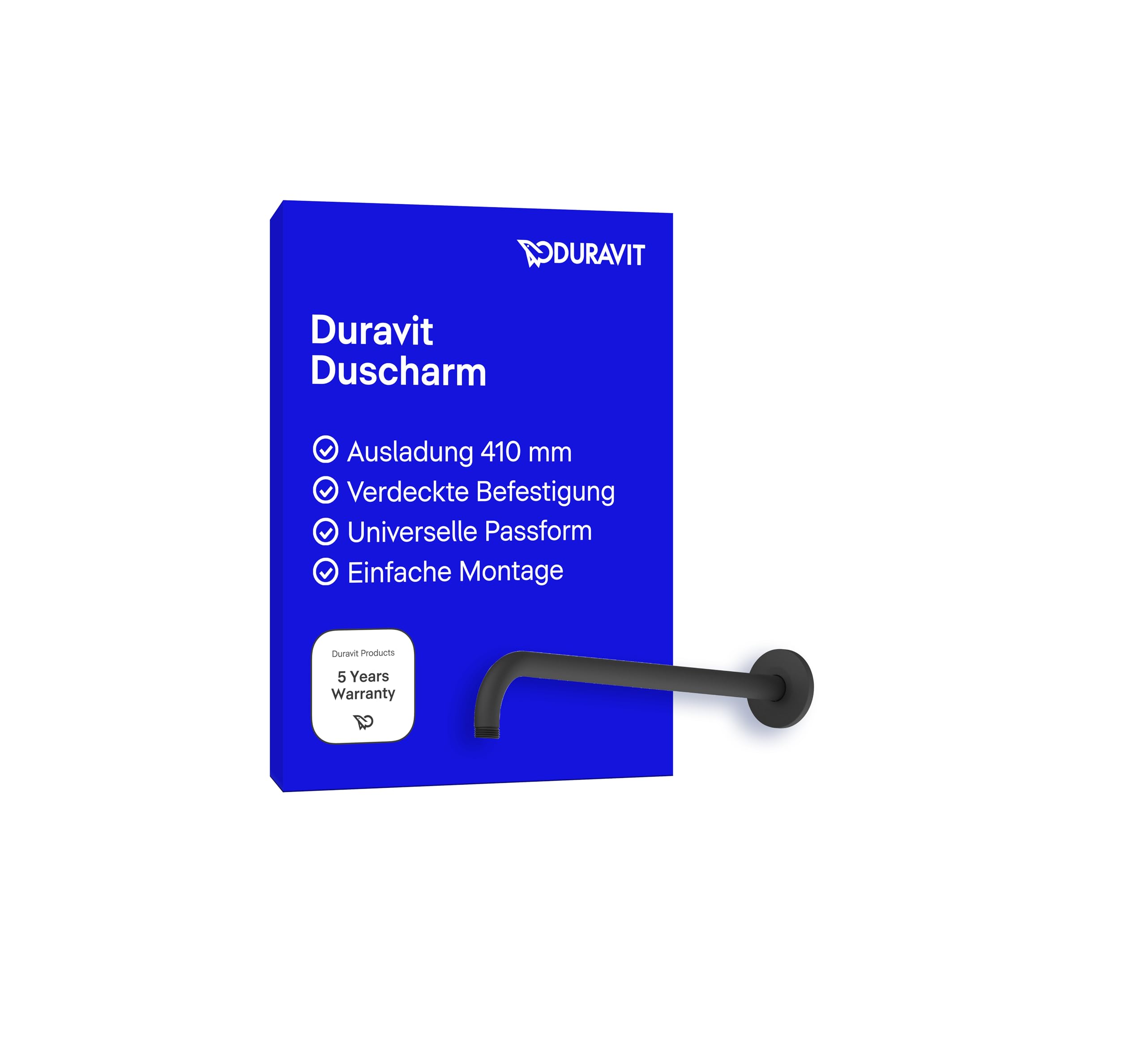 Duravit Universal Duscharm, Duscharmatur Wandbefestigung, Brausearm 410 mm, Duschbrause rund, Schwarz Matt