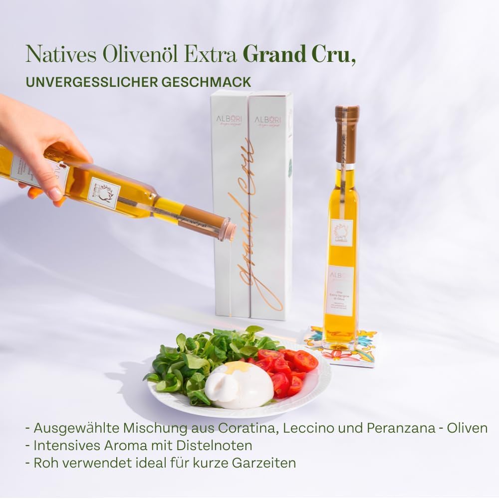 ALBORI Verkostung- Olivenöl Italienisch Extra Nativ Apulisches Kaltgepresst, Geschenkset Geschenkbox Degustation mit 3 Ölflasche Olive Oil 100ml, Premium Geschenkideen Monokultivar und Mischung Oliven