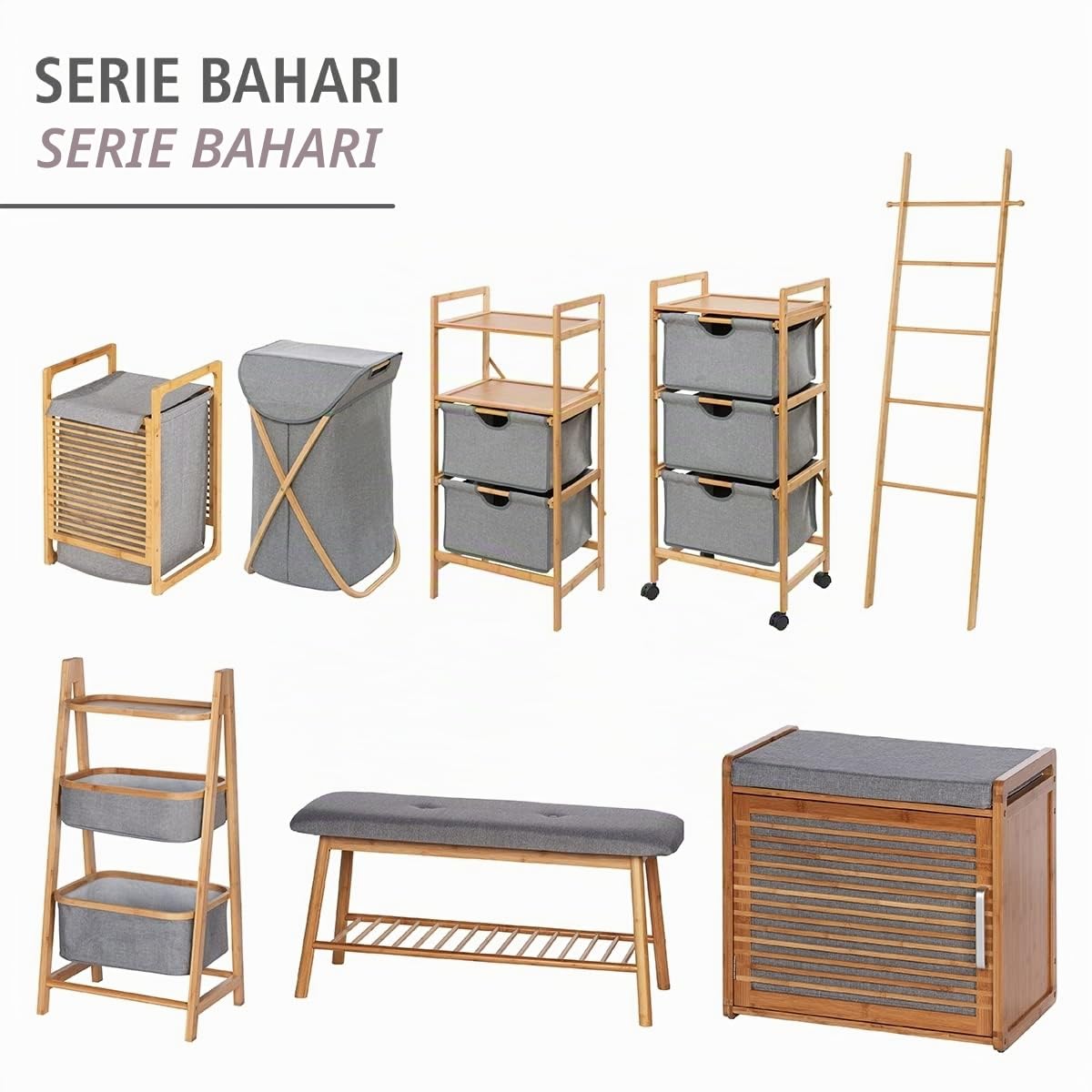 WENKO Scarpiera Bahari - Scaffale per scarpe con seduta imbottita, Bambù, 50 x 45 x 33 cm, Marrone