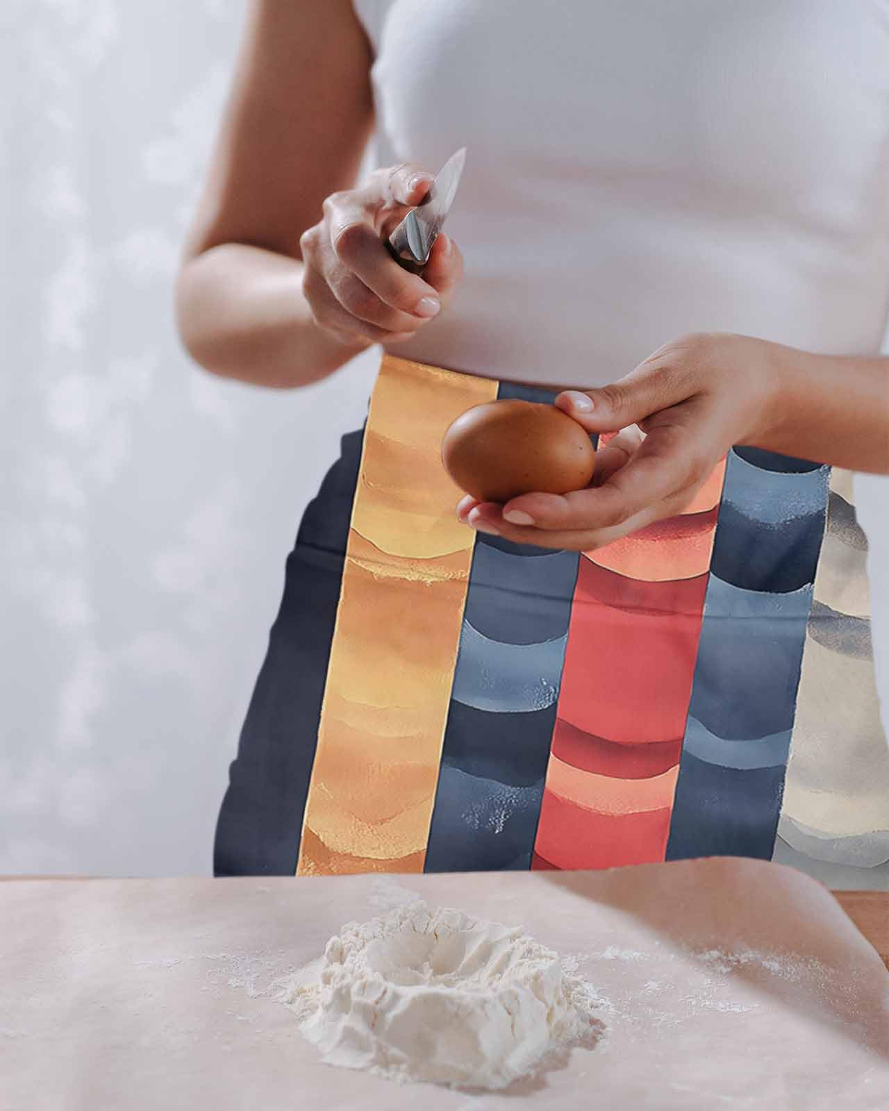 PIEPLE Red Orange Blue Server Apron Waitress Aprons with 3 Pockets, Modern Color Block Striped Half Waist Waiter Aprons Restaurant Chef Aprons for Women Men