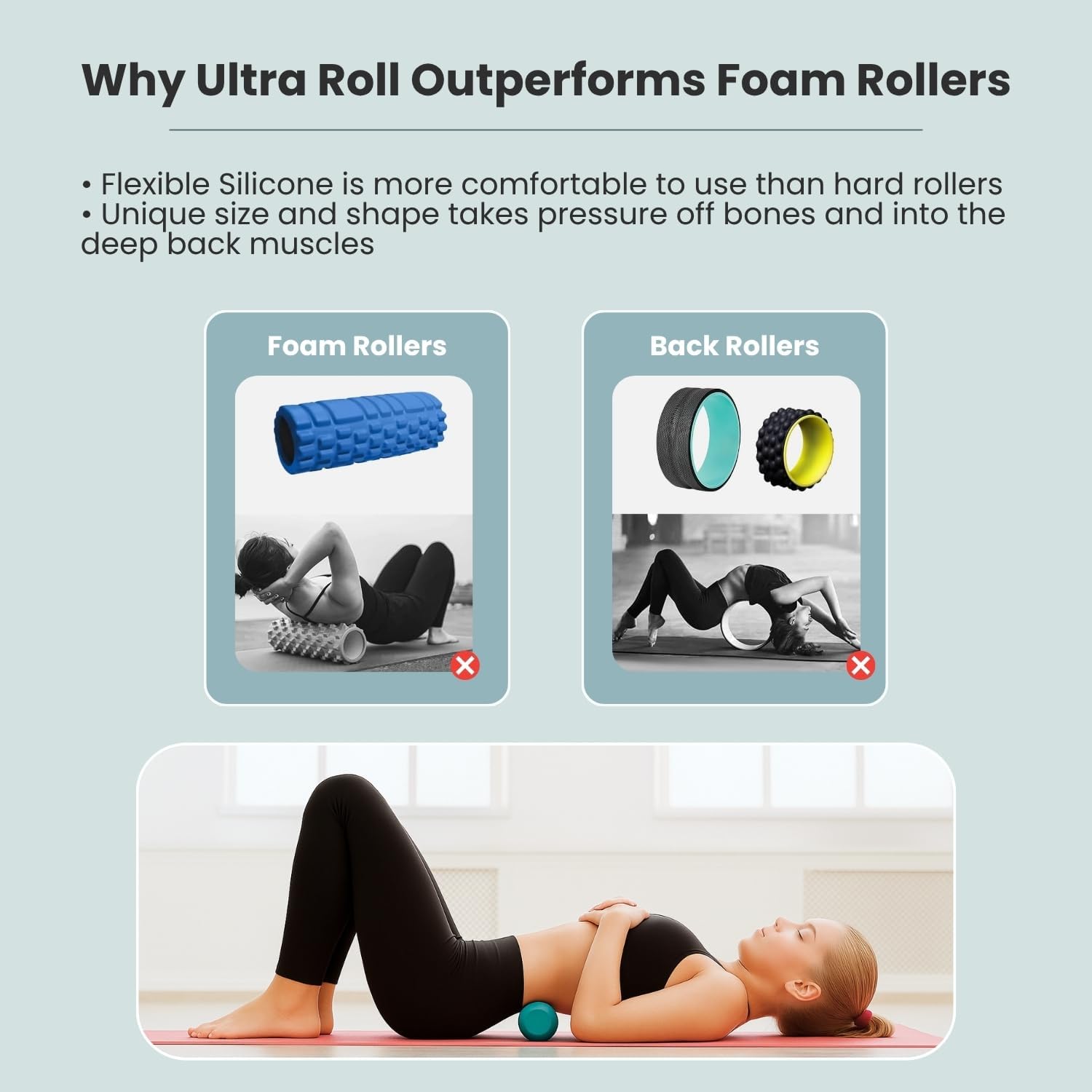 Foam Back Roller for Back Pain Relief – Upgraded 100% Flexible Silicone that Wraps Around the Spine, Softer Than Hard Foam Rollers, but Firm Enough for Deep Muscle Relief