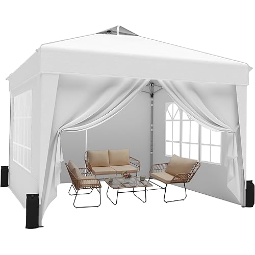 SANWAY 10x10 Pop Up Canopy Tent with Sidewalls x 4 – Easy Setup Canopy Tent, Waterproof, UV-Resistant, Portable with Carry Bag for Outdoor Events, Camping, and Backyard Parties – White