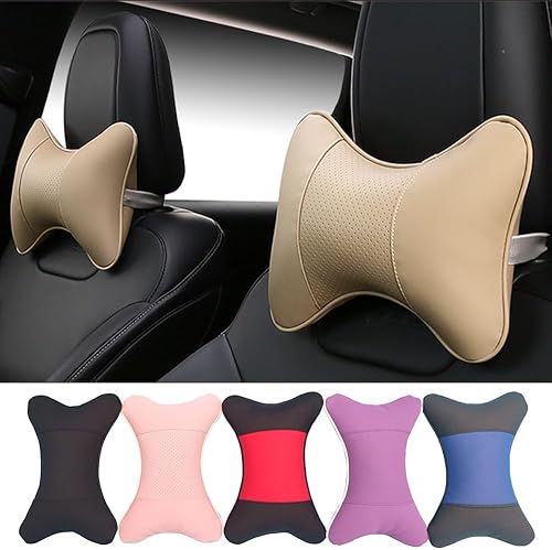 Almohadas cervicales para el cuello del automóvil, 2 unidades, almohadas cervicales de piel sintética para viajes, almohadas rellenas de fibra