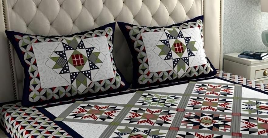 Image of Pure 100% Cotton Double Bed Sheet with 2 Pillow Covers (Bedsheet for Double Bed Cotton, Multicolour Jaipuri, Double Bed Sheet (Black & White, 90X100 Inch)