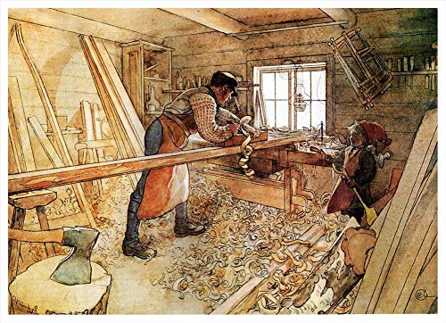 Peinture à l'huile Carl Larsson atelier de menuiserie pour déco de bureau