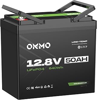 OKMO 12V 50Ah Trolling Motor LiFePO4 Lithium Battery Mini, 10 Years lifetime 8000+ Deep Cycles, for 30~50lb Kayak,Marine Motor,Boat,Camper, Power Wheels Toys, Iron Phosphate