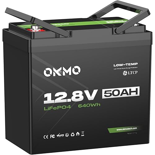 OKMO 12V 50Ah Trolling Motor LiFePO4 Lithium Battery，10 Years lifetime 8000+ Deep Cycles, for 30~50lb Kayak,Marine Motor，Boat,Camper, Power Wheels Toys, Iron Phosphate