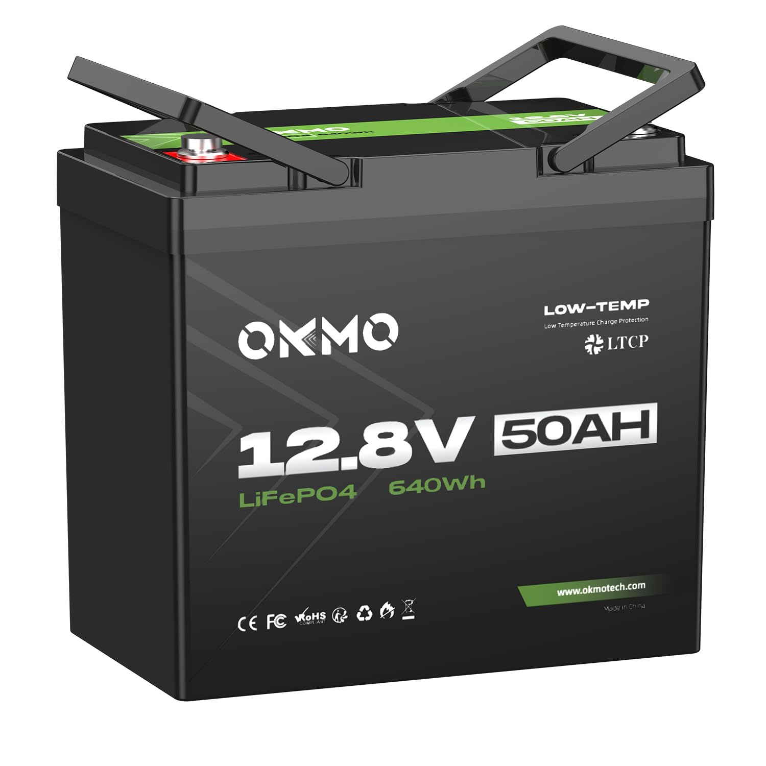 OKMO 12V 50Ah Trolling Motor LiFePO4 Lithium Battery，10 Years lifetime 8000+ Deep Cycles, for 30~50lb Kayak,Marine Motor，Boat,Camper, Power Wheels Toys, Iron Phosphate