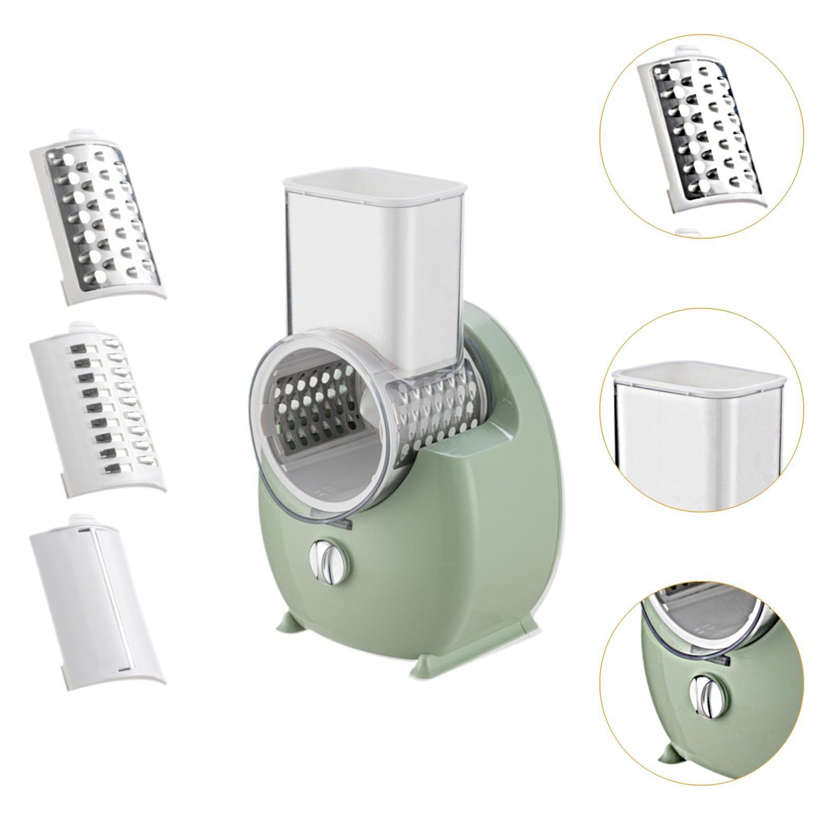 Fenteer Grattugia elettrica per Formaggio Affettatrice per Verdure con da 3 Pezzi Trituratore a Tamburo Rotante Multifunzionale per Carote e cetrioli, Verde