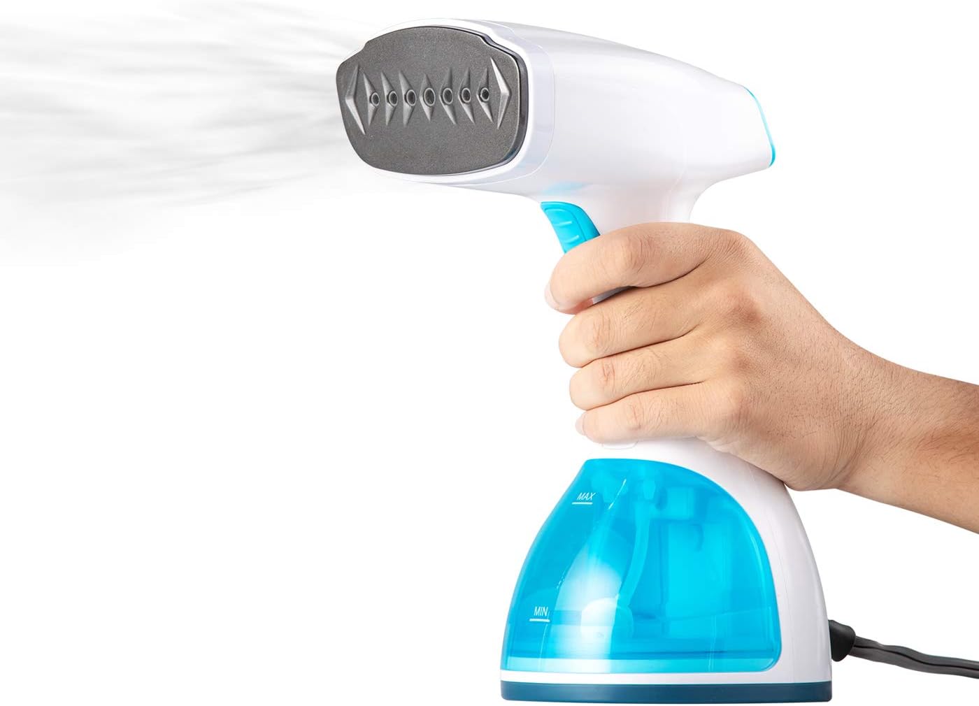 Handheld Disinfecting Steamer for Clothes, Portable Handheld Garment Steamer, quick heating with removable water tank, Dual Steam Setting, Steamer for Garments, White/Teal