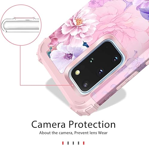 Miniatura 7 de Casetego Funda para Galaxy S20 Plus, S20+, diseño floral de tres capas, resistente, resistente, a prueba de golpes, cuerpo completo, policarbonato