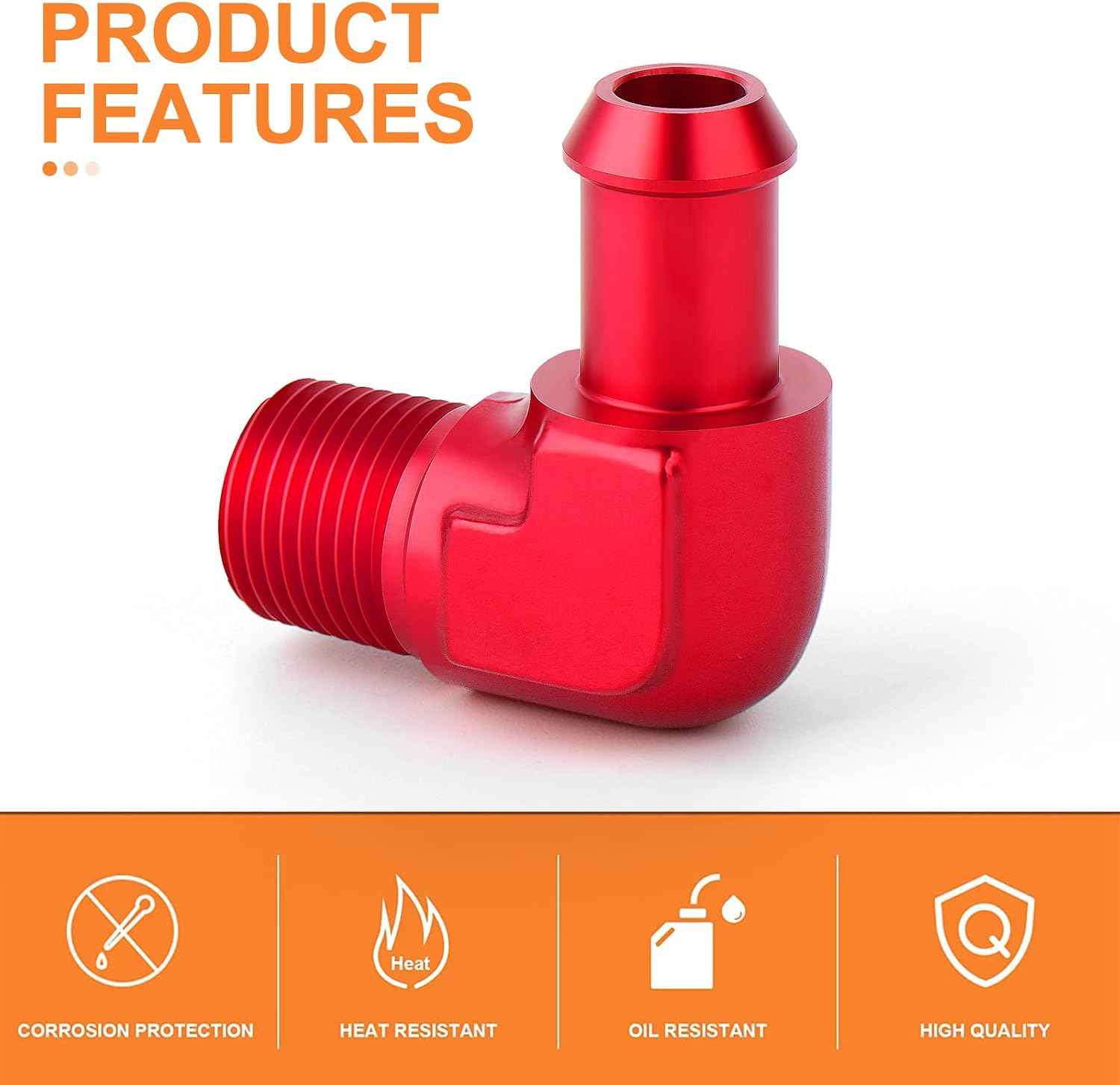 GASHER 2PCS 1/8" NPT Male to 1/4" Barb 90 Degree Hose Fitting Fuel Line Adapter Aluminum Alloy Red Anodized