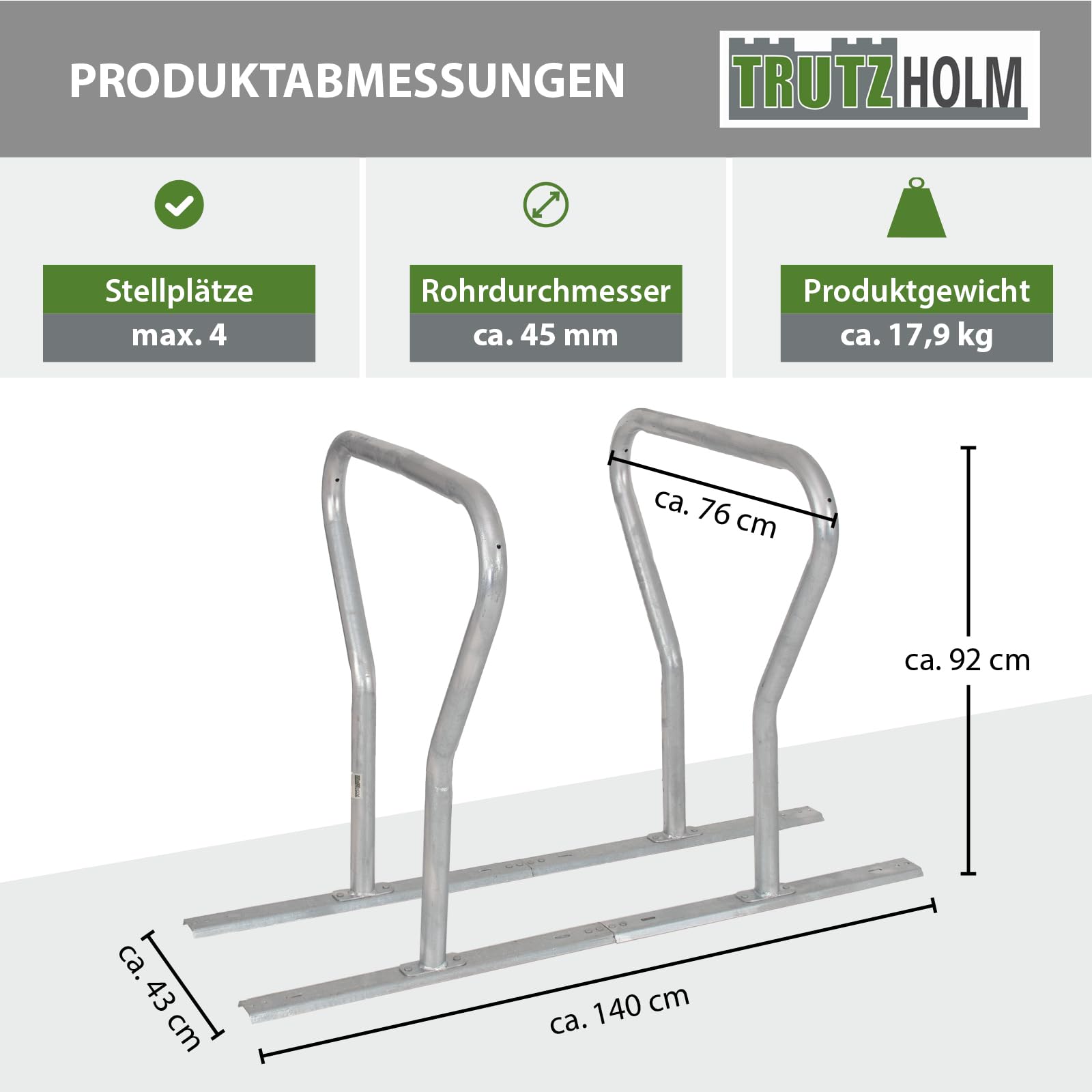 TRUTZHOLM Fahrradanlehnbügel 140x76x92 cm feuerverzinkt Stahl