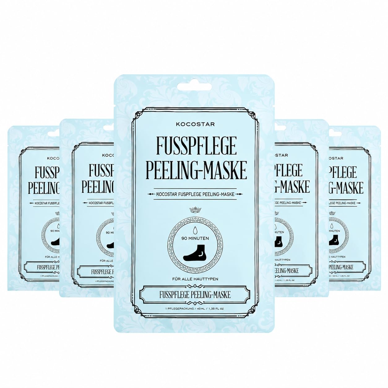 KOCOSTAR Fuß Peeling Pack – Fußpeeling in Sockenform; entfernt abgestorbene Hautschüppchen, regeneriert und spendet Feuchtigkeit dank AHAs, Hyaluronsäure sowie beruhigenden Wirkstoffen. 5er-Pack.