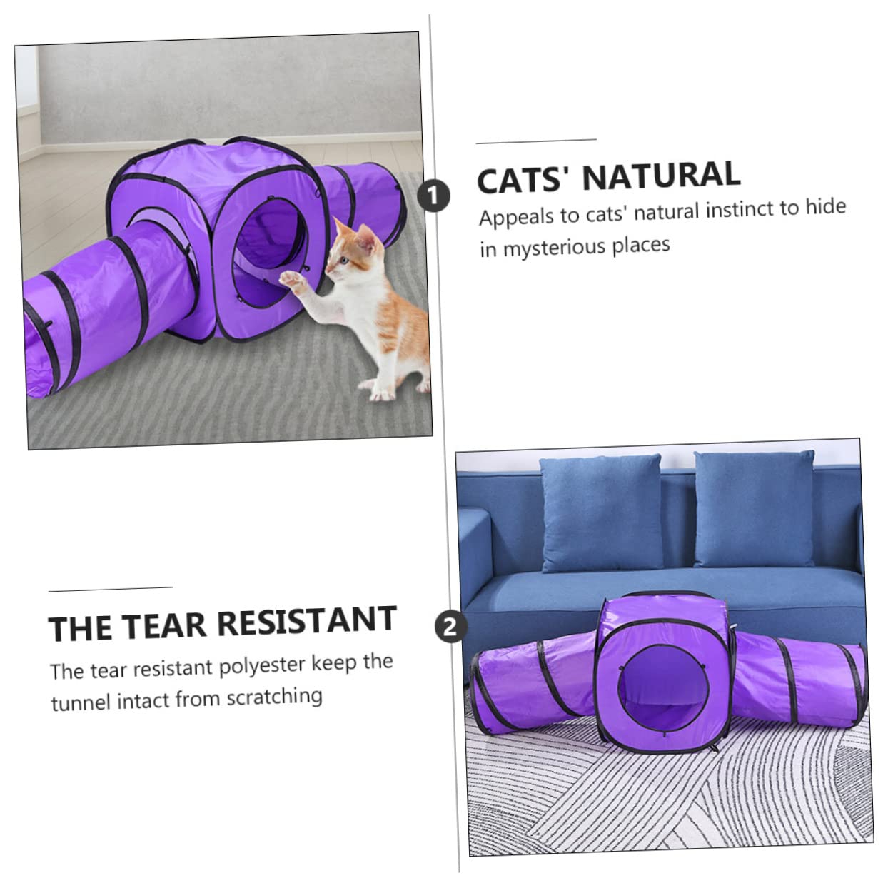 Toyvian Jouet Tunnel pour Chatons Pliable Interactif 3 Pièces Pourpre